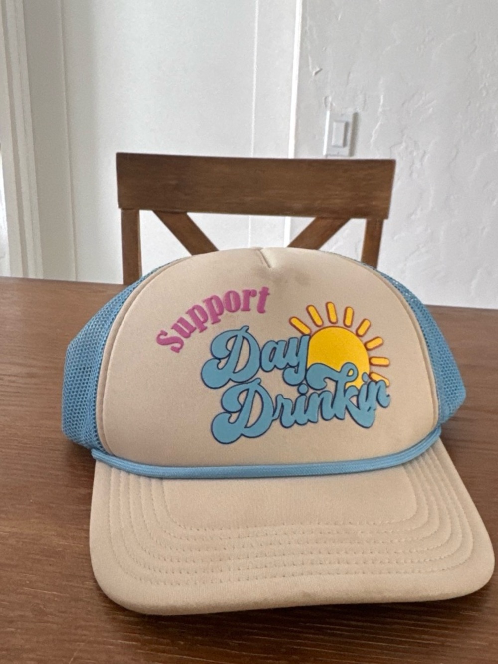 Support Day Drinkin Beige & Light Blue Trucker Hat